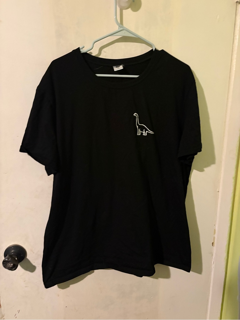 Black Short Sleeve Tee with White Dinosaur Outline